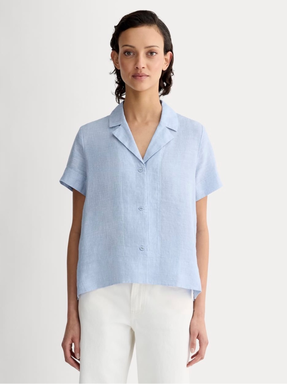 Everlane Linen Notch Shirt - Blue - XXL